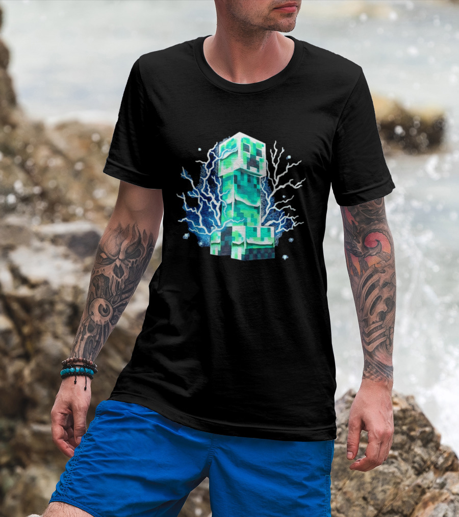Charged Creeper Lightning Pixelated Monster Gaming Adventure T-Shirt