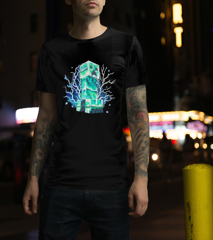 Charged Creeper Lightning Pixelated Monster Gaming Adventure T-Shirt