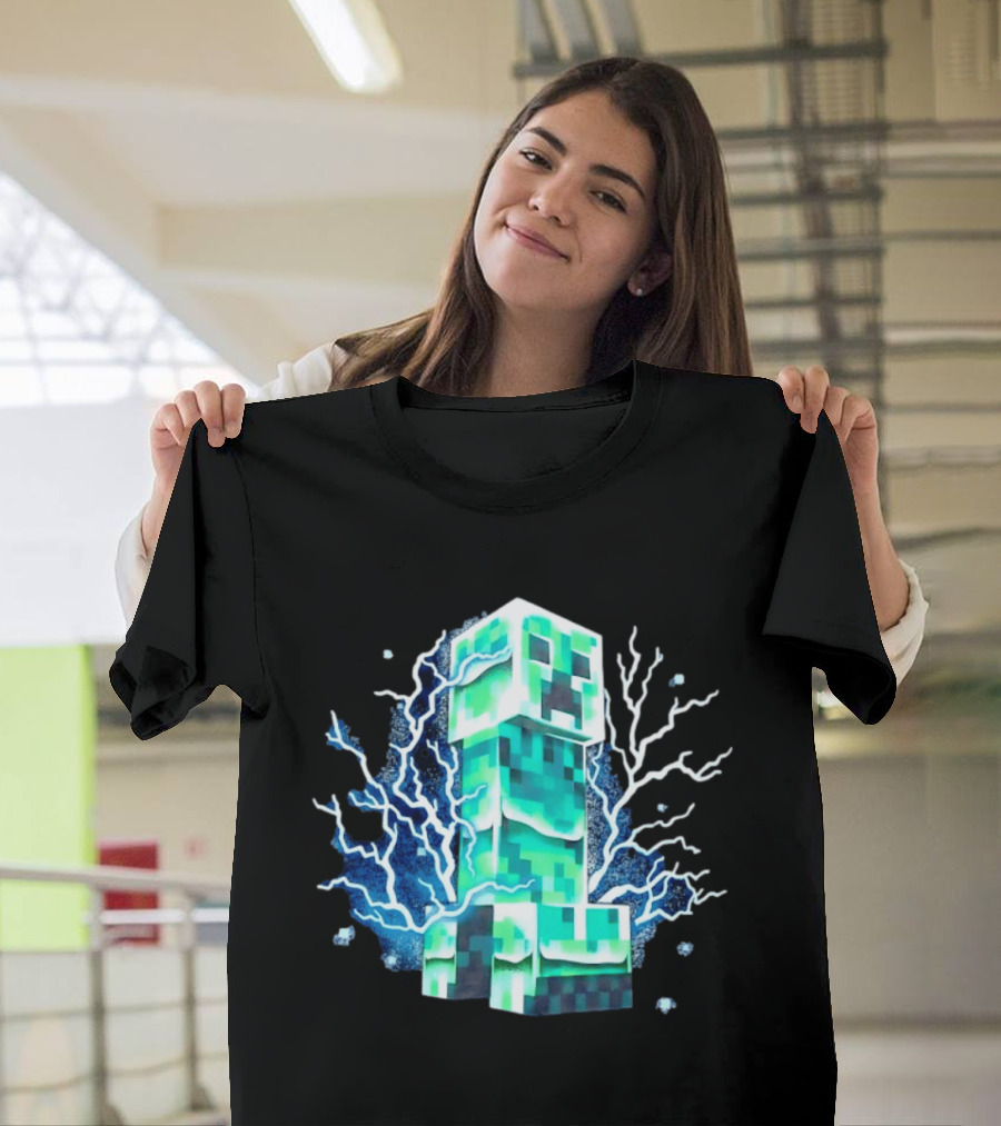 Charged Creeper Lightning Pixelated Monster Gaming Adventure T-Shirt