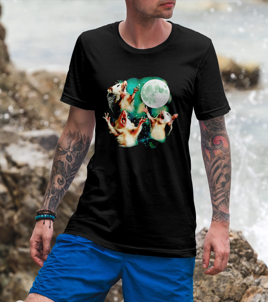 Screaming Opossums Howling At The Moon Opossum Moonlight Night Sky T-Shirt