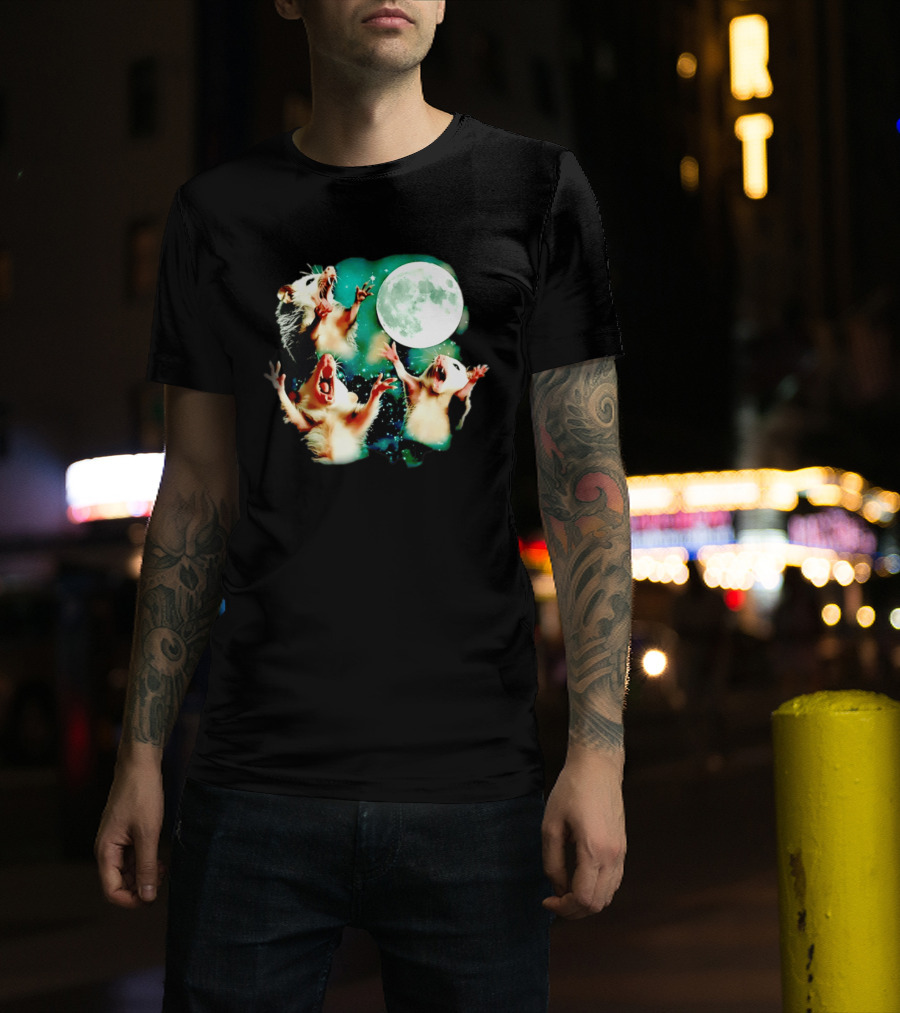 Screaming Opossums Howling At The Moon Opossum Moonlight Night Sky T-Shirt