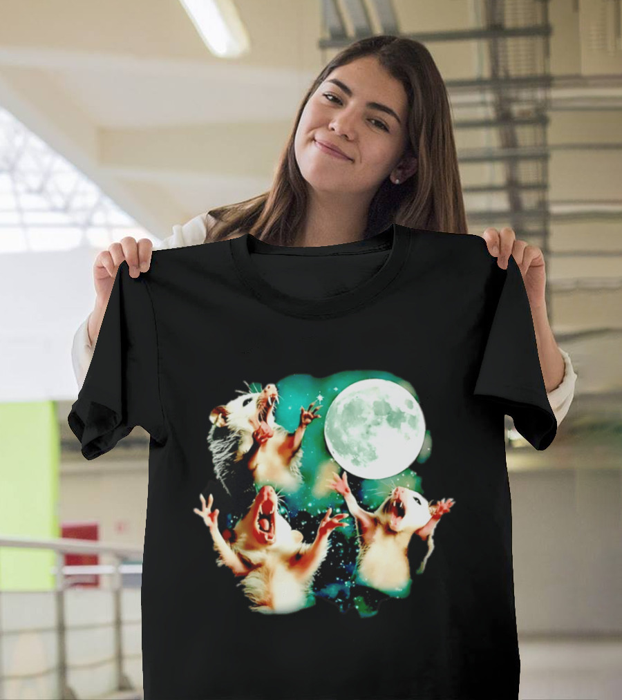 Screaming Opossums Howling At The Moon Opossum Moonlight Night Sky T-Shirt