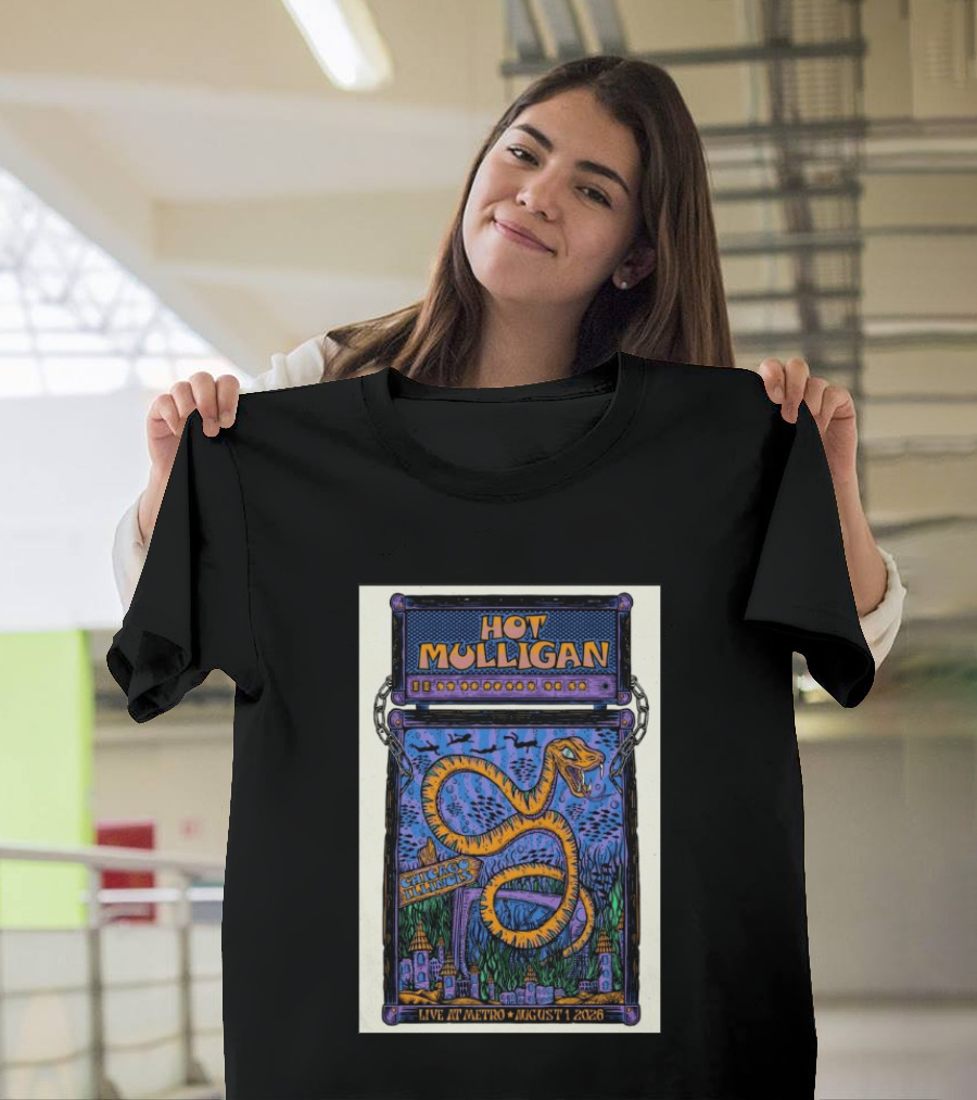 Hot Mulligan Live At Metro Chicago Illinois August 1 2026 With Snake And Cityscape T-Shirt