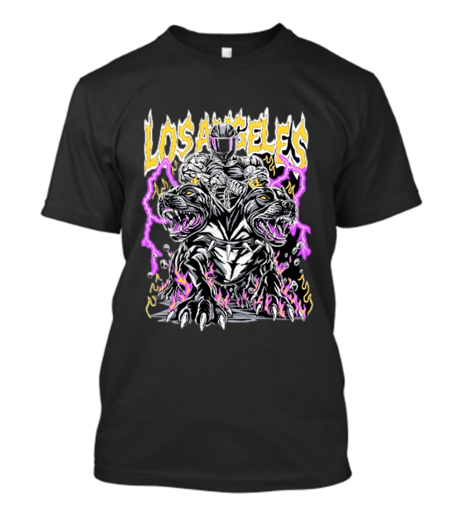 Los Angeles Rider With Two Headed Pitbull And Flames T-Shirt