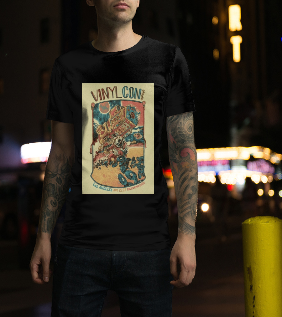 VinylCon Los Angeles August 22 23 2026 California Festival Space Astronaut Turntable T-Shirt