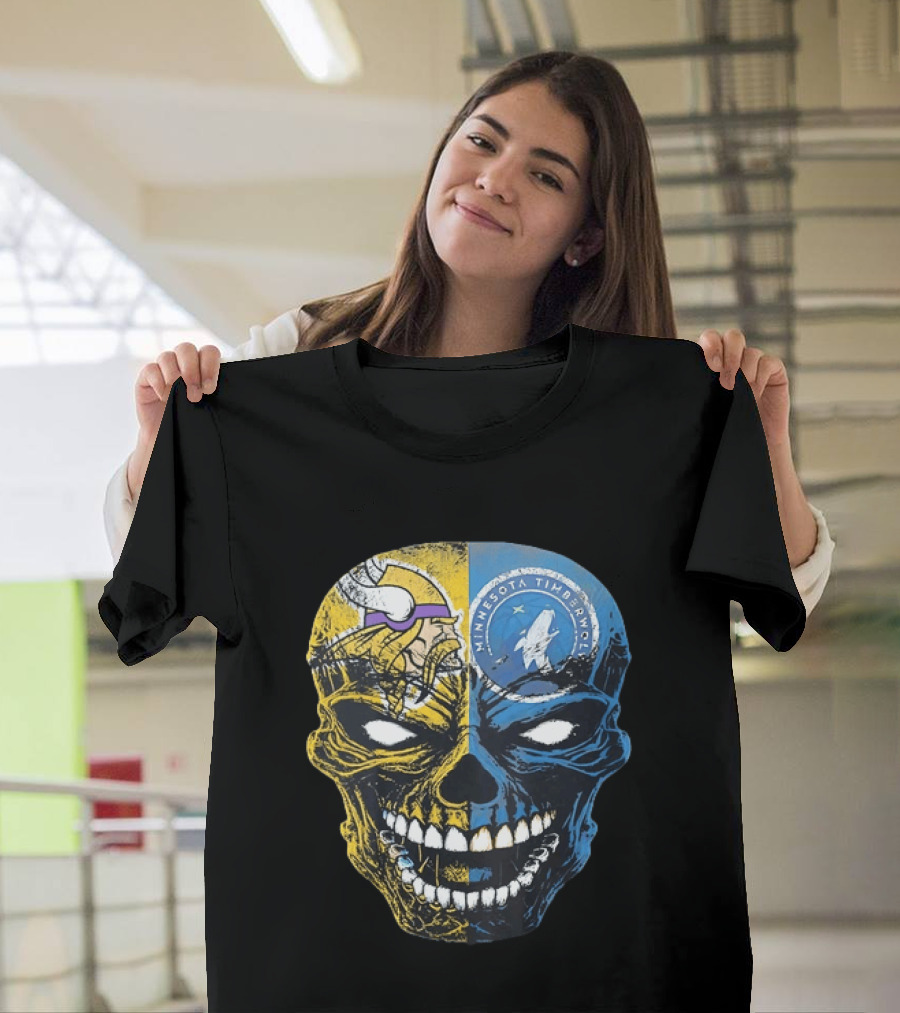Minnesota Vikings Timberwolves Skull Mashup T-Shirt