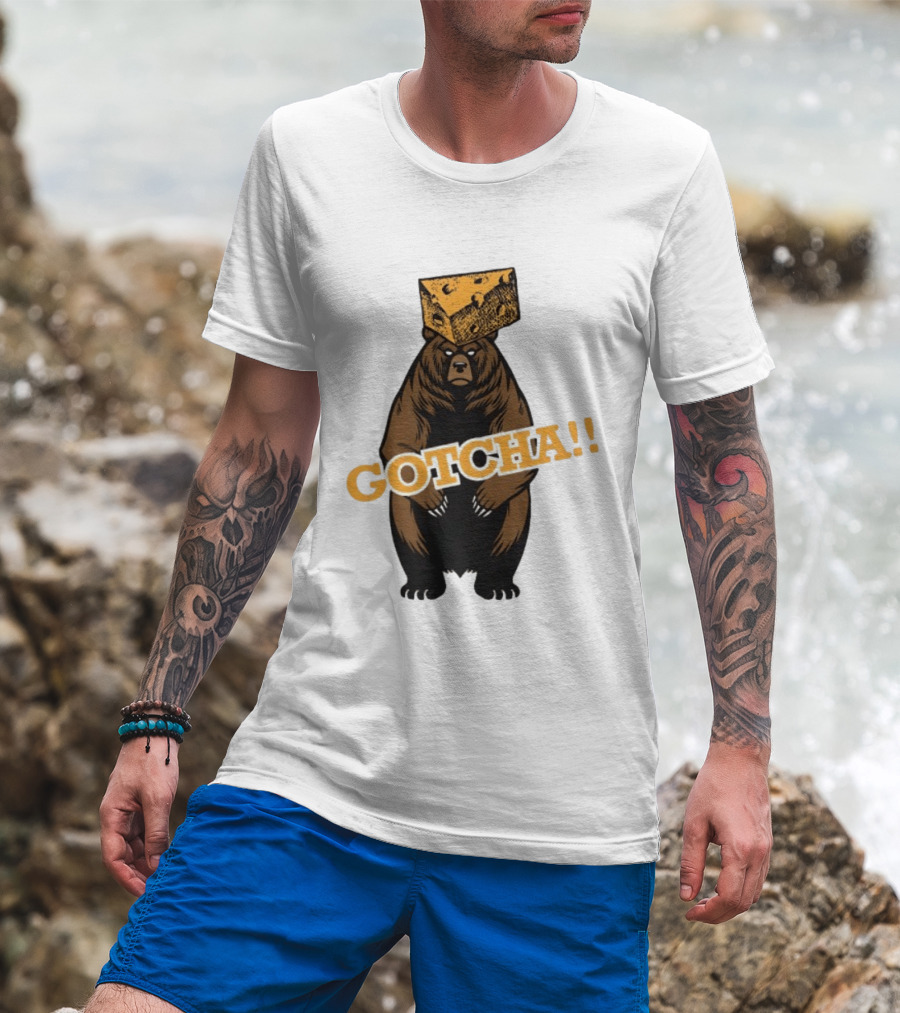 Bear Cheese Head Gotcha Green Bay Packers Fan T-Shirt