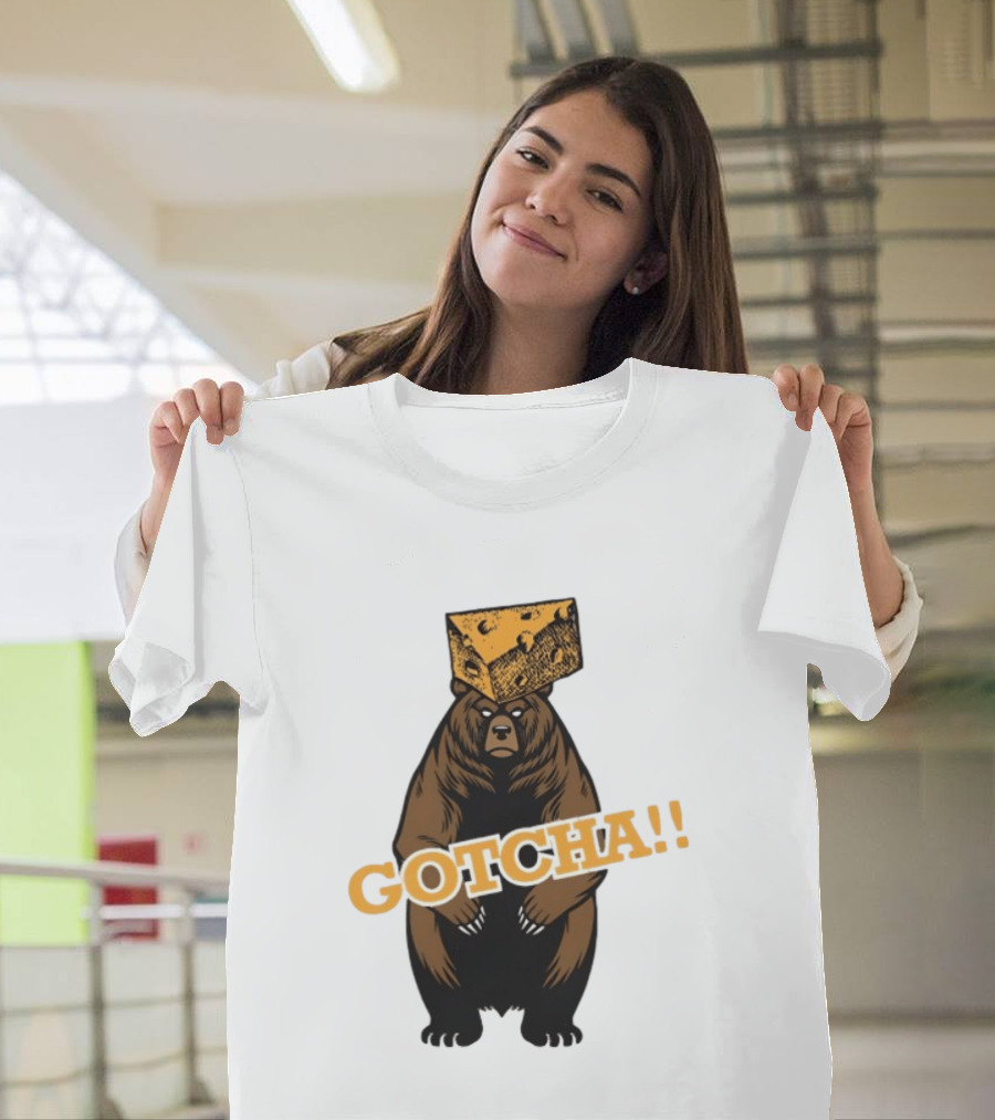 Bear Cheese Head Gotcha Green Bay Packers Fan T-Shirt