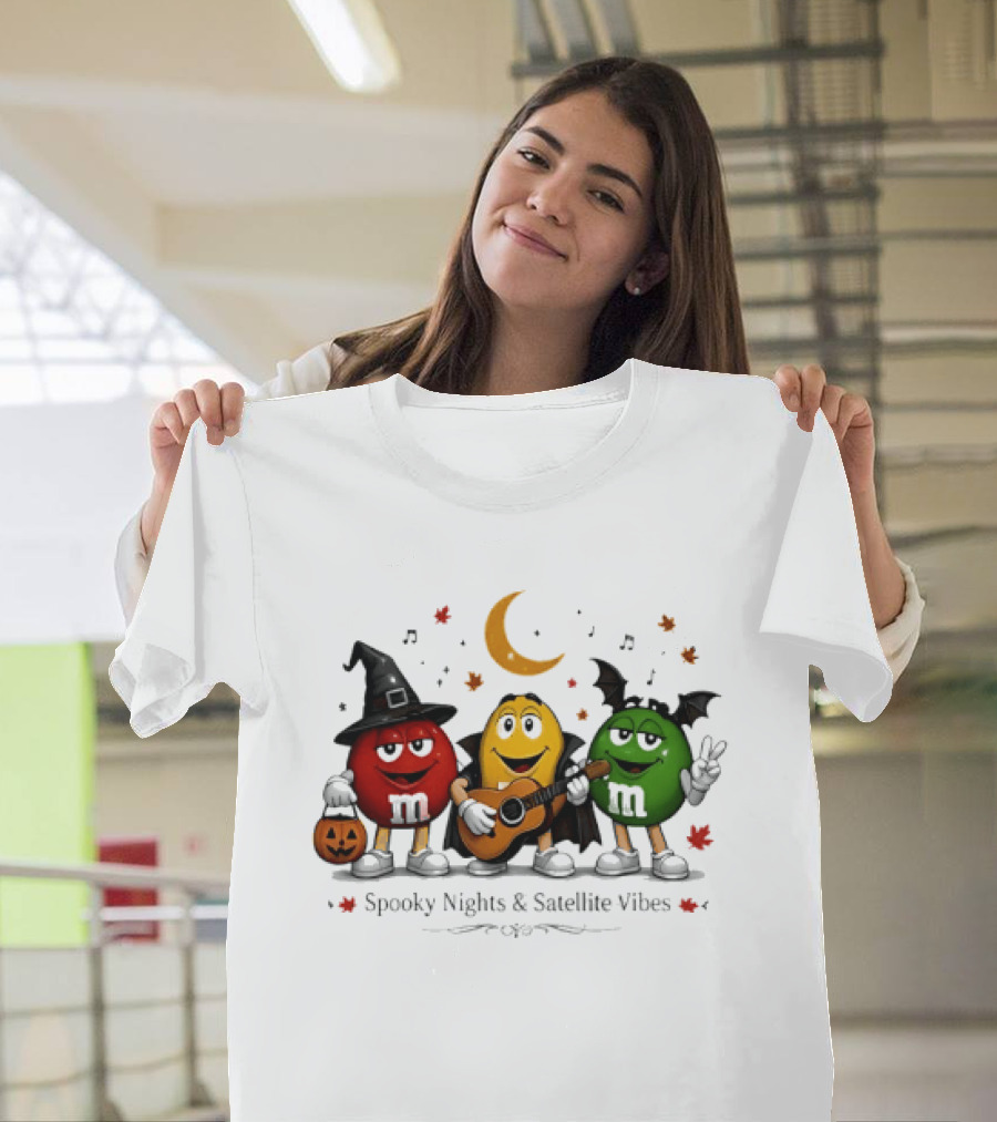 M&M's Spooky Nights & Satellite Vibes Halloween Pumpkin Witch Guitar Bat Moon T-Shirt