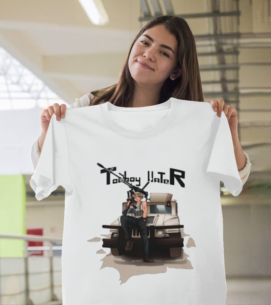 Tomboy Hater Anime Character With Gun And Armored Vehicle T-Shirt