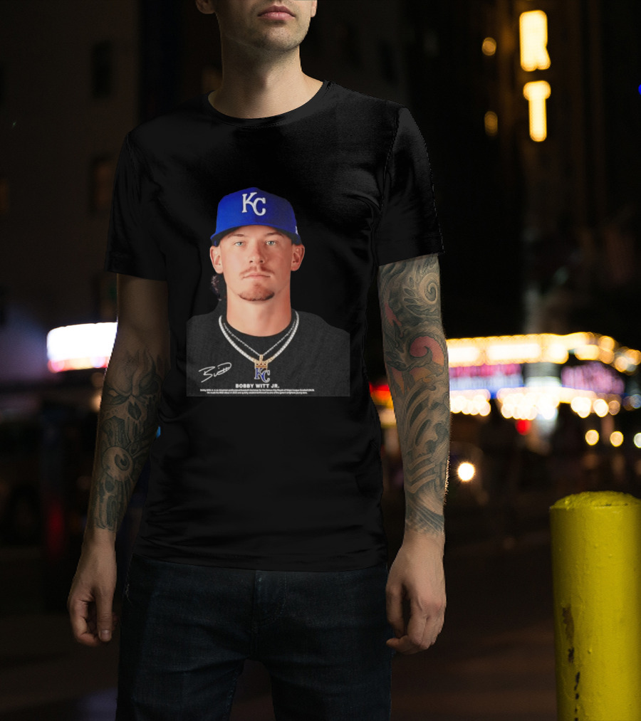 Bobby Witt Jr Kansas City Royals MLB Player Portrait Featuring KC Cap And Signature T-Shirt