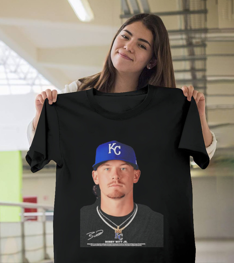 Bobby Witt Jr Kansas City Royals MLB Player Portrait Featuring KC Cap And Signature T-Shirt