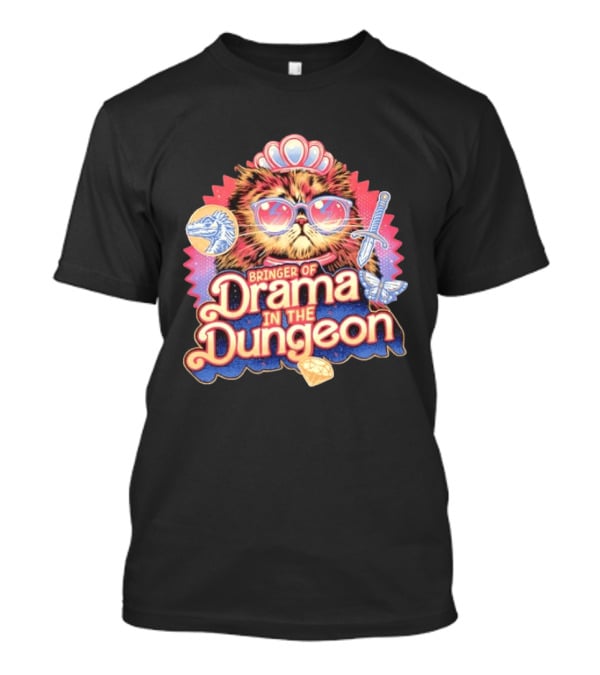 Bringer Of Drama In The Dungeon Cat With Raptor Dagger Butterfly Diamond T-Shirt