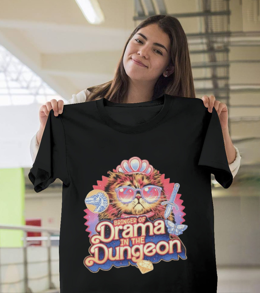 Bringer Of Drama In The Dungeon Cat With Raptor Dagger Butterfly Diamond T-Shirt