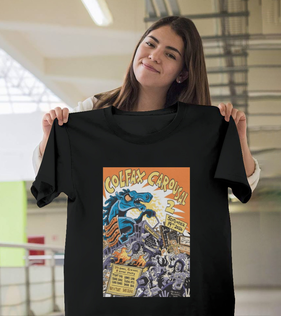 Colfax Carousal 2 Longest Wickedest Street September 19th 2026 Bands Venues Gory Party Denver CO T-Shirt