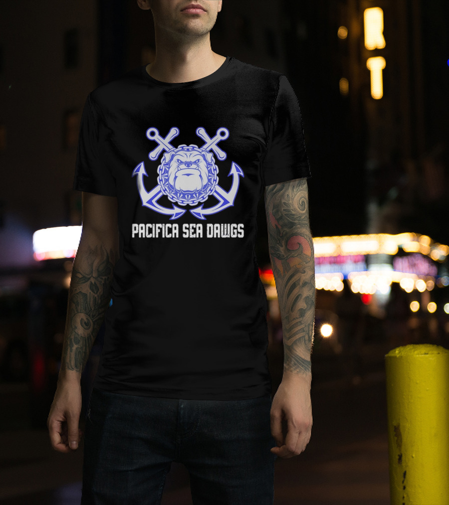 Pacifica Sea Dawgs Bulldog Anchor Crossed Swords Sports Team T-Shirt