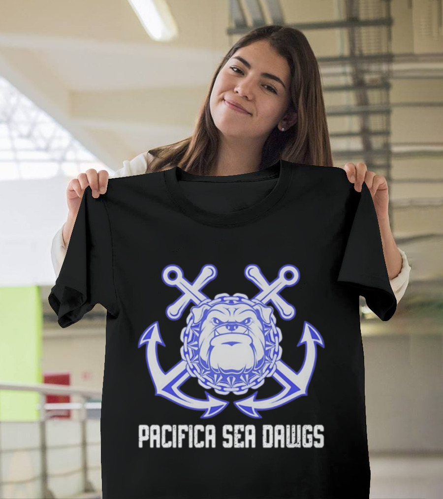 Pacifica Sea Dawgs Bulldog Anchor Crossed Swords Sports Team T-Shirt