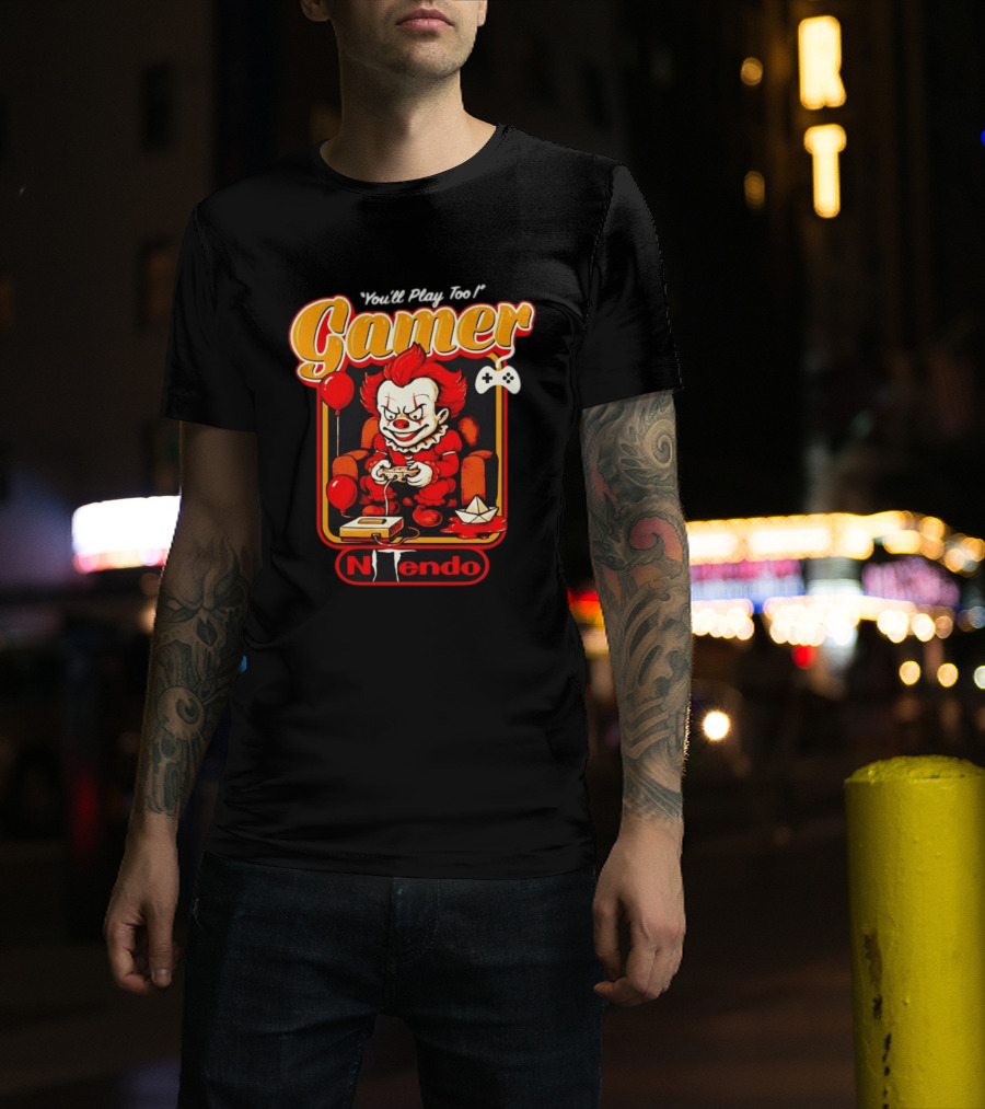 You'll Play Too Pennywise Gamer Nintendo Controller Balloons T-Shirt