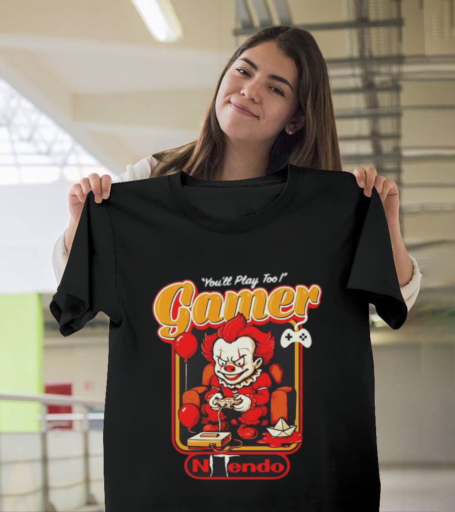 You'll Play Too Pennywise Gamer Nintendo Controller Balloons T-Shirt
