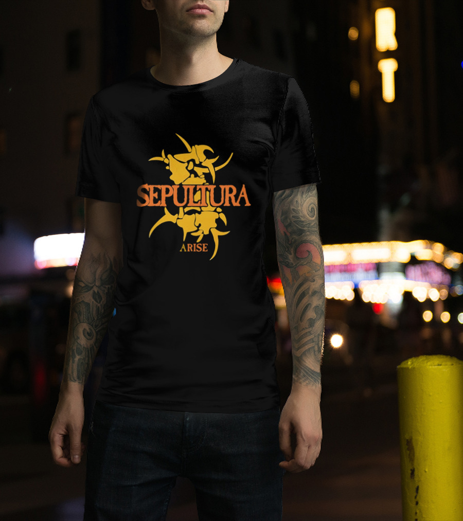 Sepultura Arise Thrash Metal Band Vintage Text Yellow T-Shirt