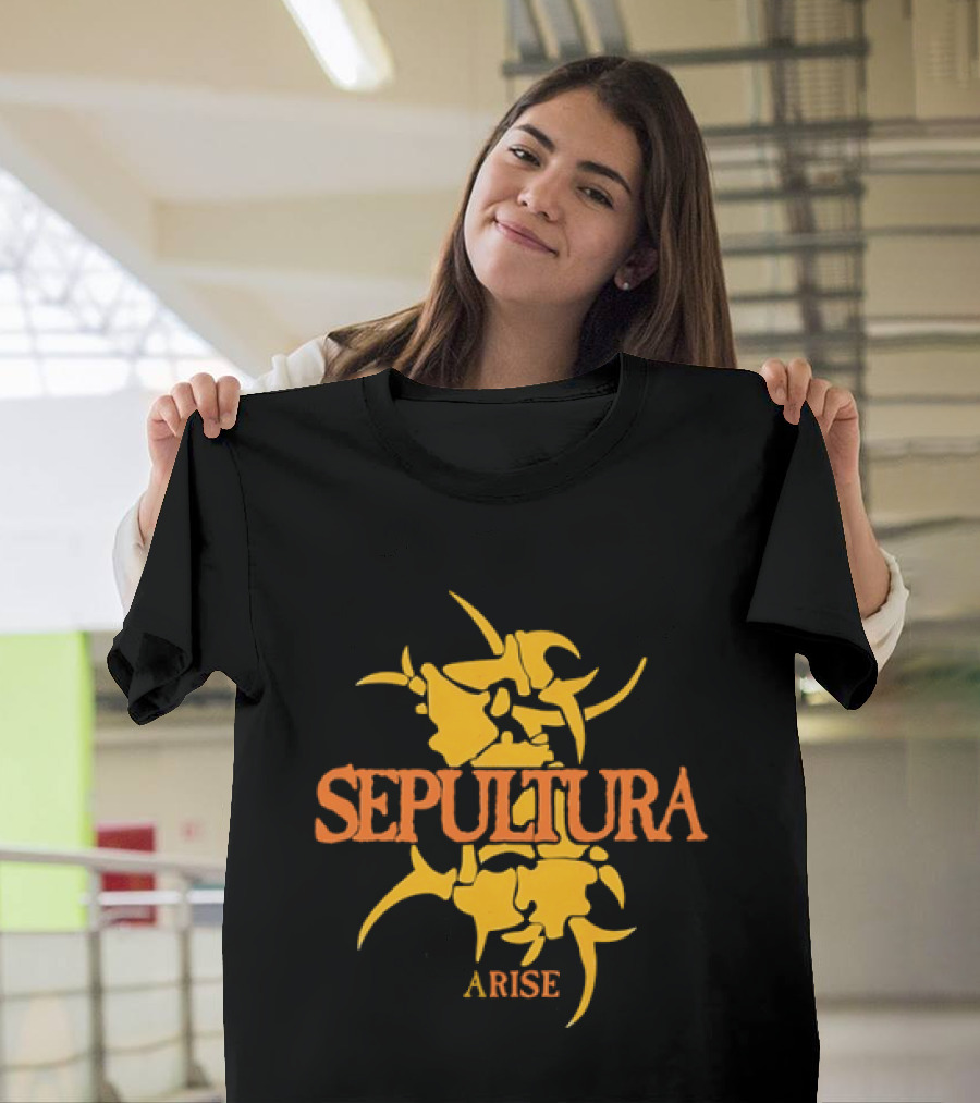 Sepultura Arise Thrash Metal Band Vintage Text Yellow T-Shirt