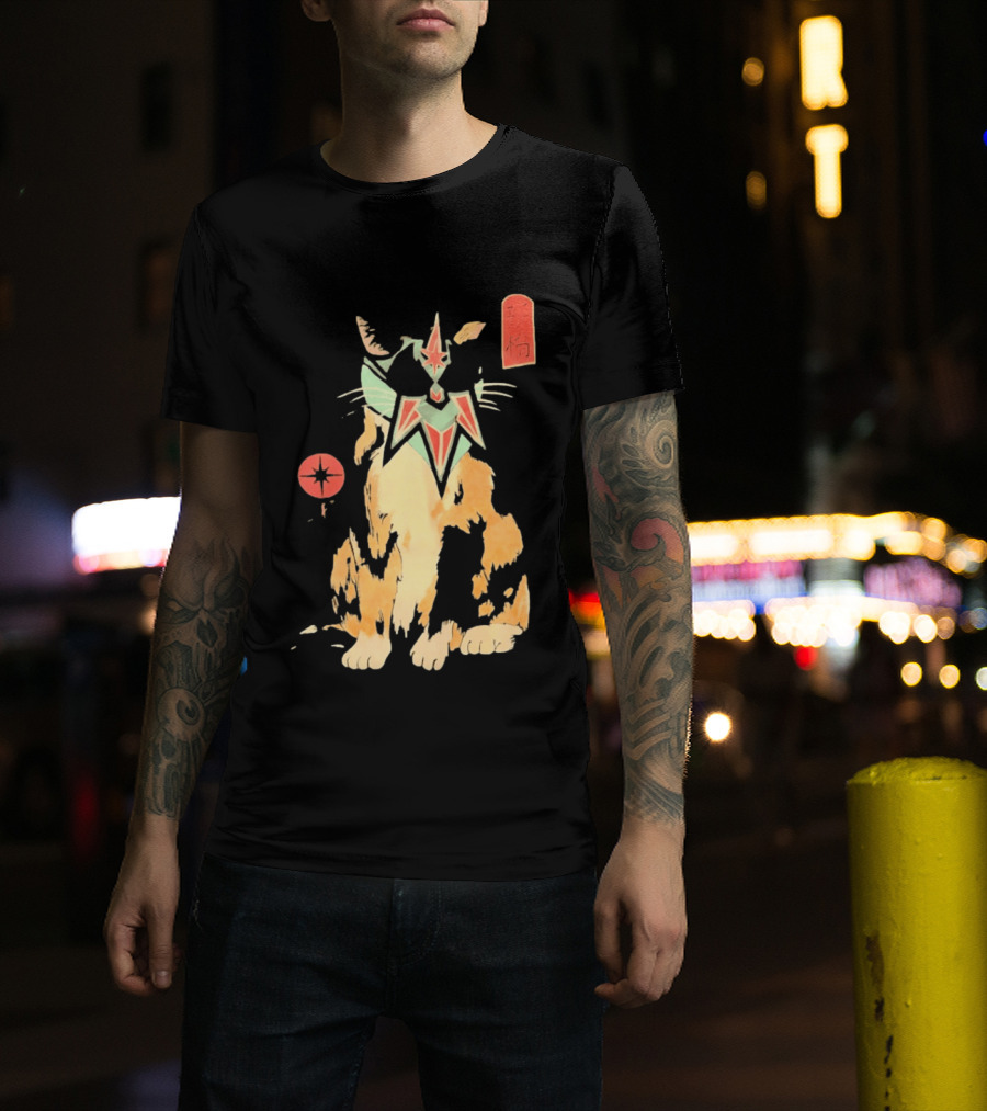 Shimbashi Masked Calico Cat Eastern Symbol And Star T-Shirt