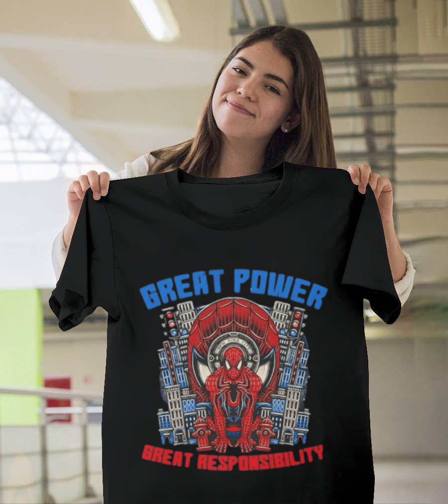 Spider Man Great Power Great Responsibility New York City Marvel T-Shirt