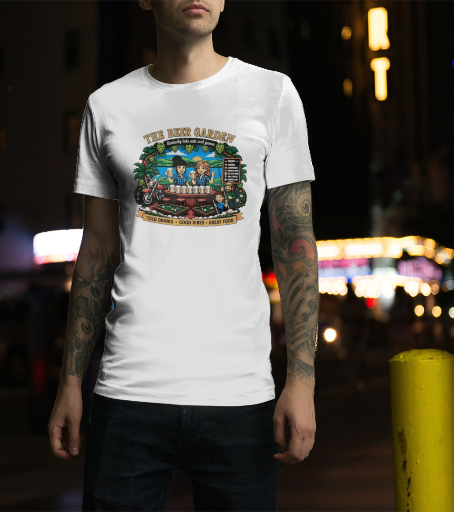 The Beer Garden Kentucky Lake Eats And Games Cold Drinks Good Vibes Great Food Burgers Sandwiches Wings Apps Relaxing Pool Tables Fun T-Shirt