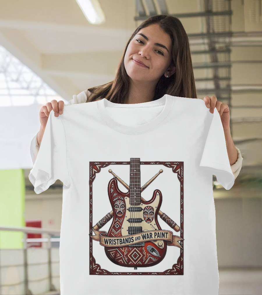 Wristbands And War Paint Electric Guitar Tribal Mask T-Shirt