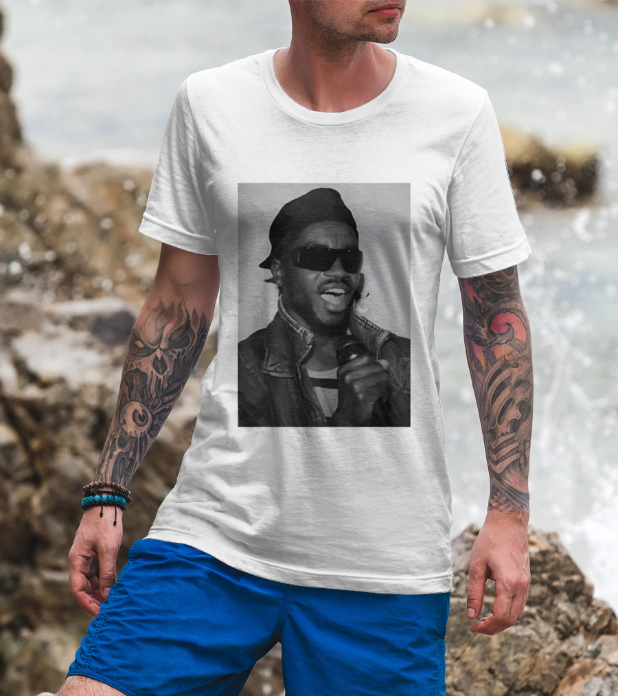 Ata Kak Iconic Ghanaian Musician Highlife Style Sunglasses Microphone Denim Jacket T-Shirt