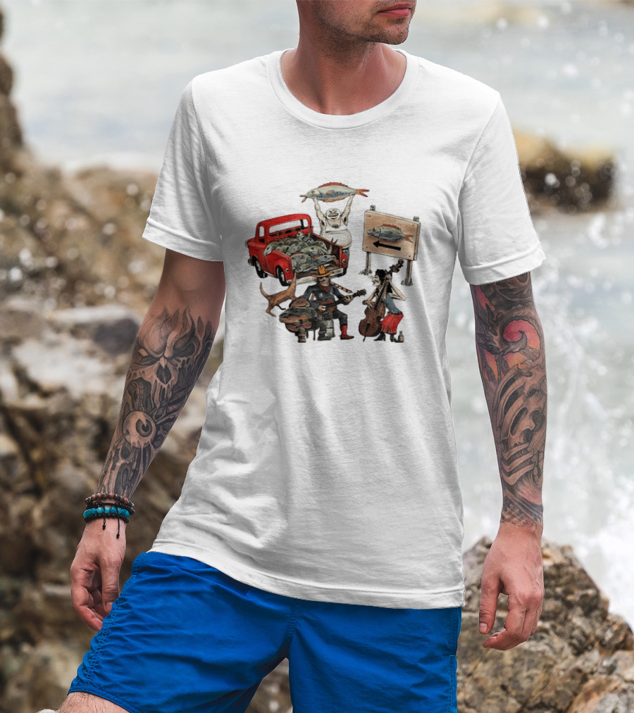 Bluegrass Band Jam Session With Truckload Of Fish And Red Pickup T-Shirt