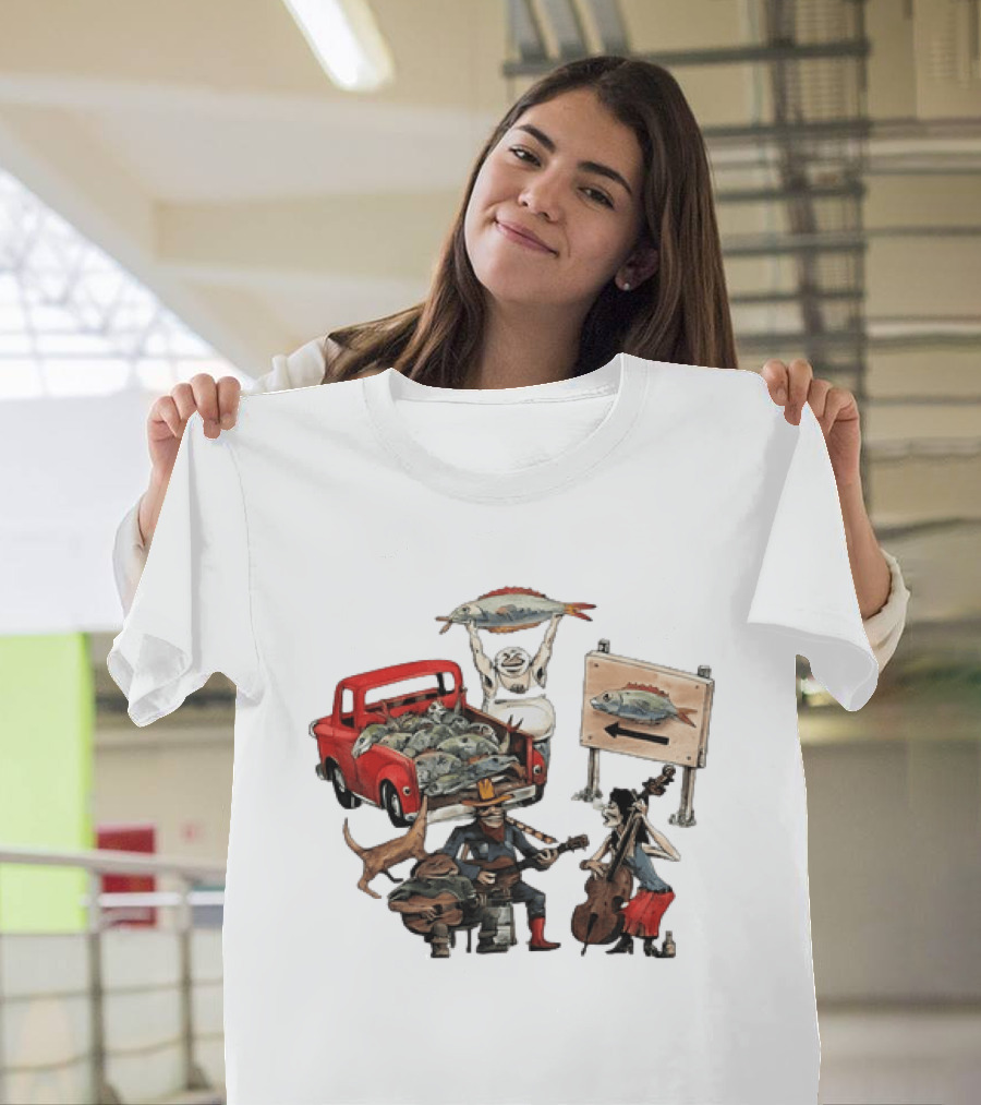 Bluegrass Band Jam Session With Truckload Of Fish And Red Pickup T-Shirt