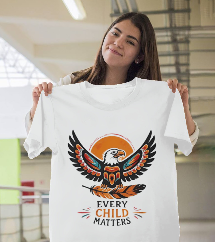 Every Child Matters Indigenous Eagle Feather Orange Sun T-Shirt