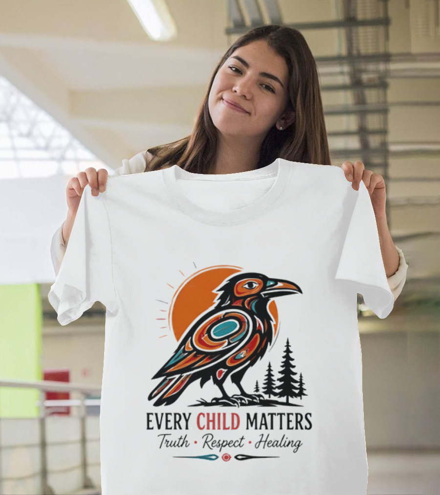Every Child Matters Truth Respect Healing Raven With Sun And Trees T-Shirt