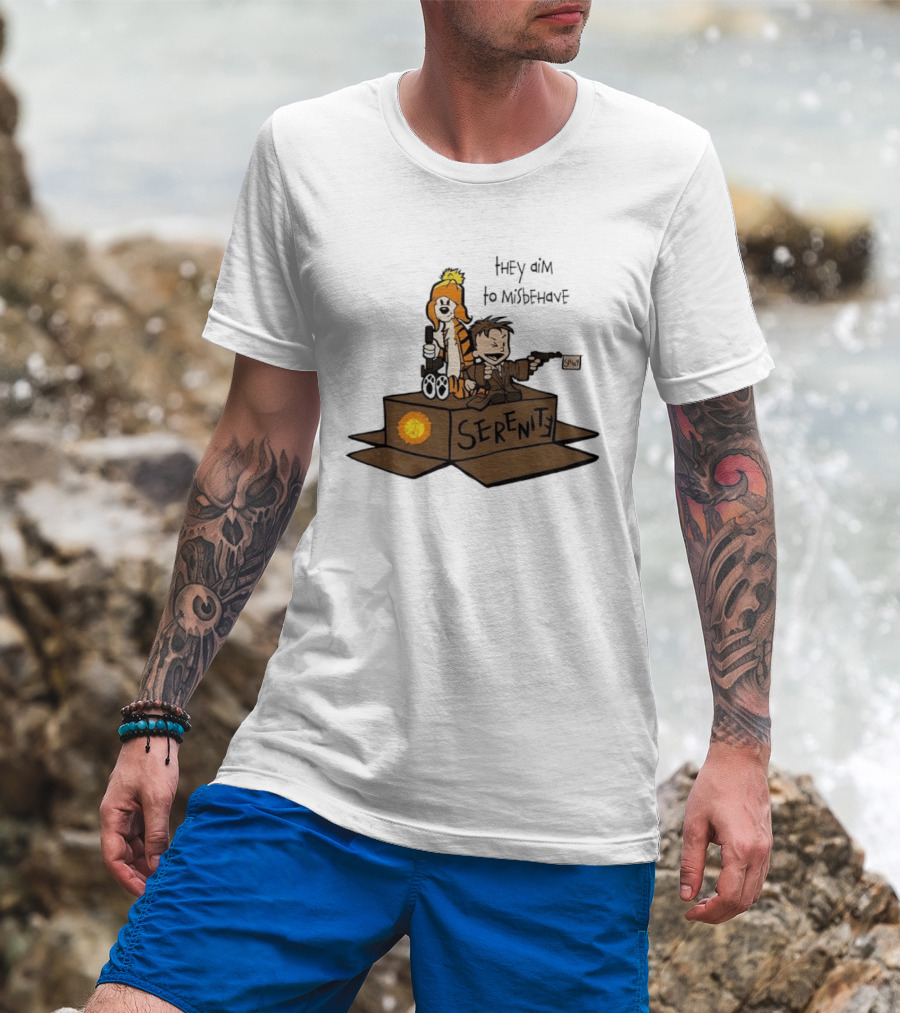 Malvin And Cobbes Serenity Hey Aim To Misbehave Box Gun Drawing T-Shirt