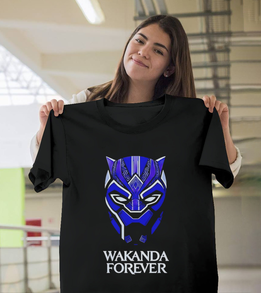 Wakanda Forever Blue Black Panther Mask Marvel T-Shirt