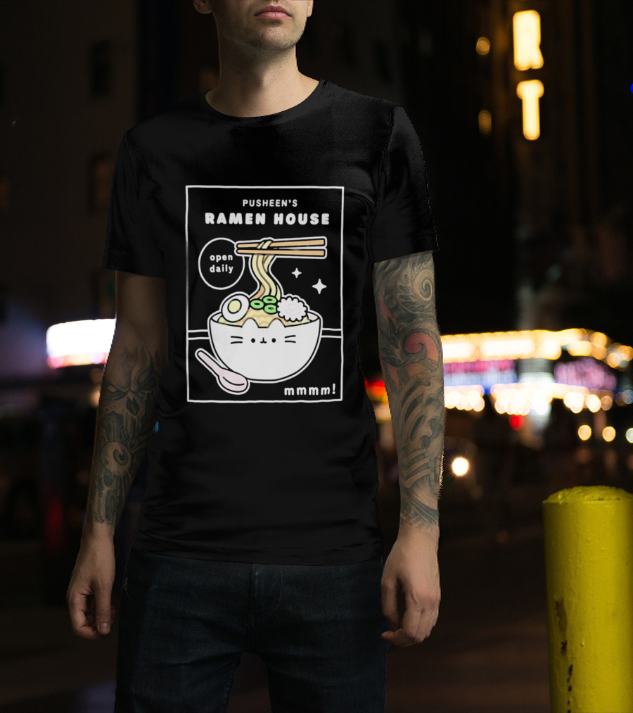 Pusheen's Ramen House Open Daily Noodles Kawaii Mmmm T-Shirt