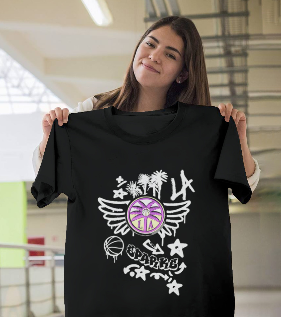 Los Angeles Sparks WNBA Graffiti Art LA Palm Trees Stars Basketball Wings T-Shirt