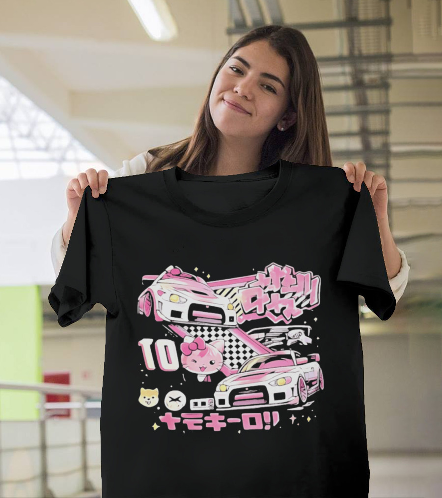 Hello Kitty Pink Racing Car Aesthetic JDM !! 10 Racing Cats T-Shirt