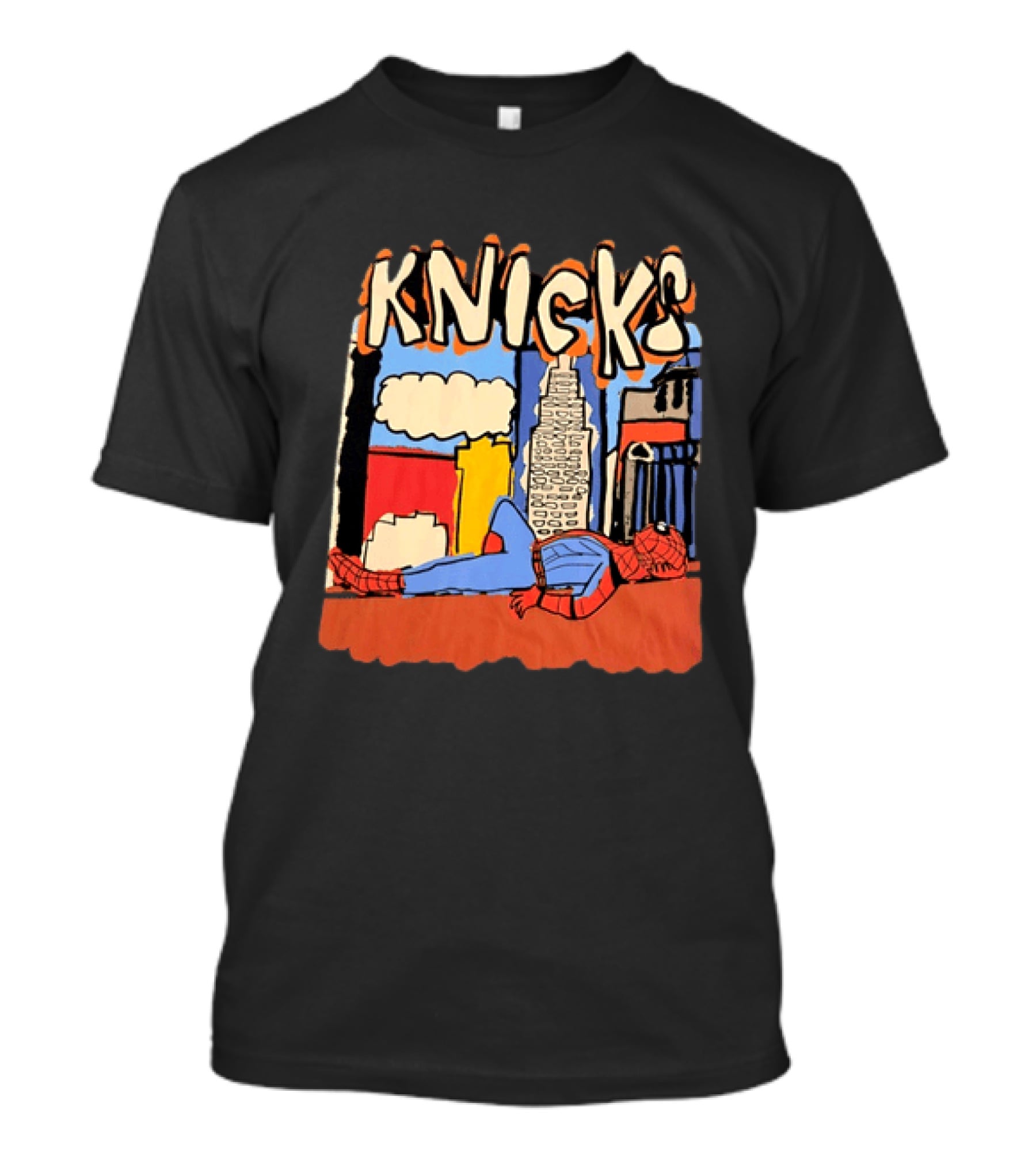 New York Knicks Spiderman Marvel NBA Basketball Skyline T-Shirt