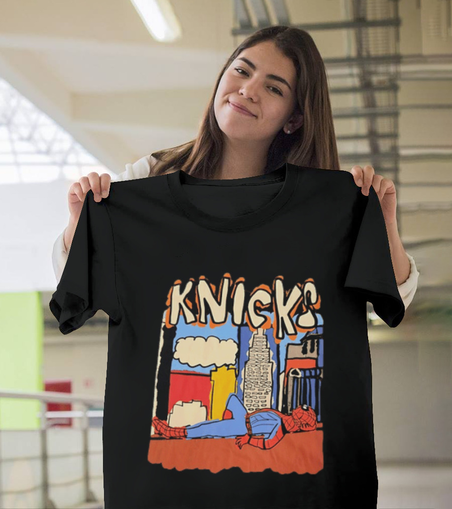 New York Knicks Spiderman Marvel NBA Basketball Skyline T-Shirt