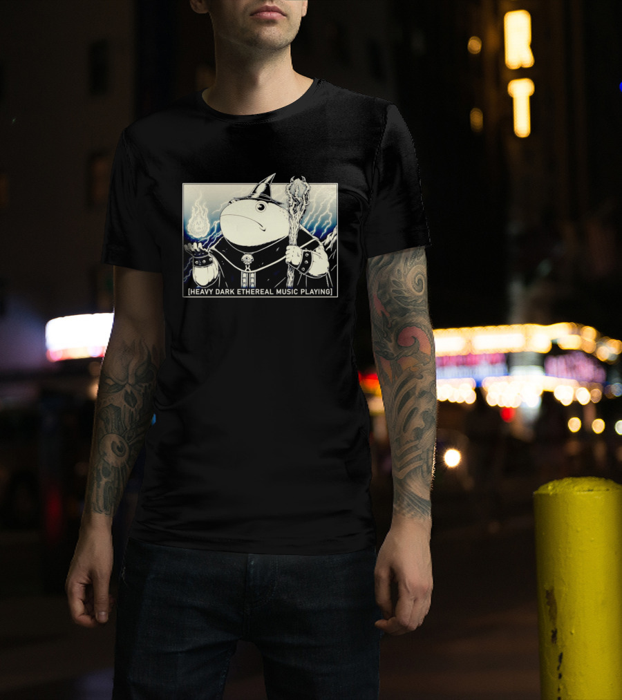 Wizard Frog With Staff And Magic Energy Heavy Dark Ethereal Music Playing T-Shirt
