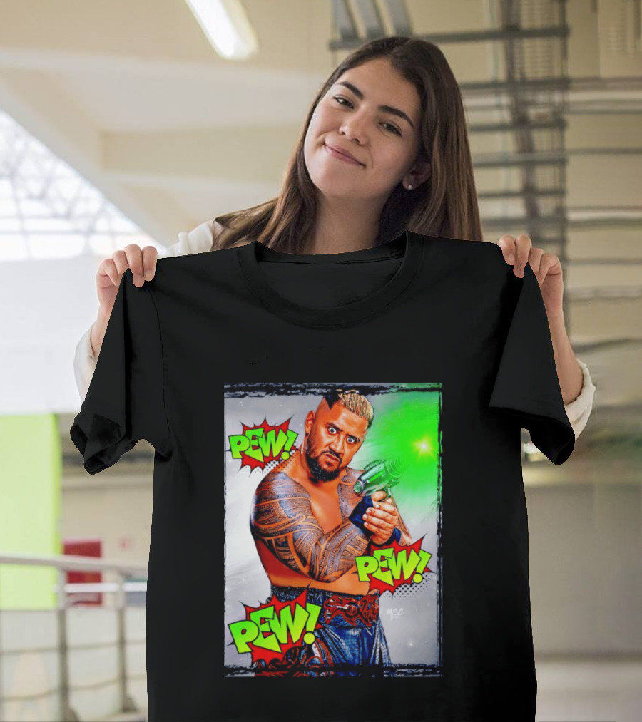 Solo Sikoa Pew Pew Pew WWE Wrestling Comic Style Laser Gun Action T-Shirt