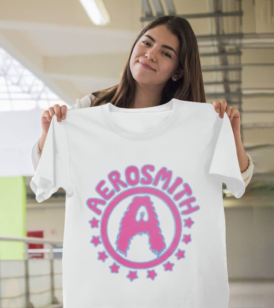 Aerosmith Retro Band Emblem Pink Blue Stars T-Shirt