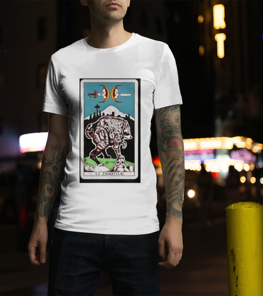 Le Jimothae Raccoon Tarot Seattle Skyline Moon Swords T-Shirt