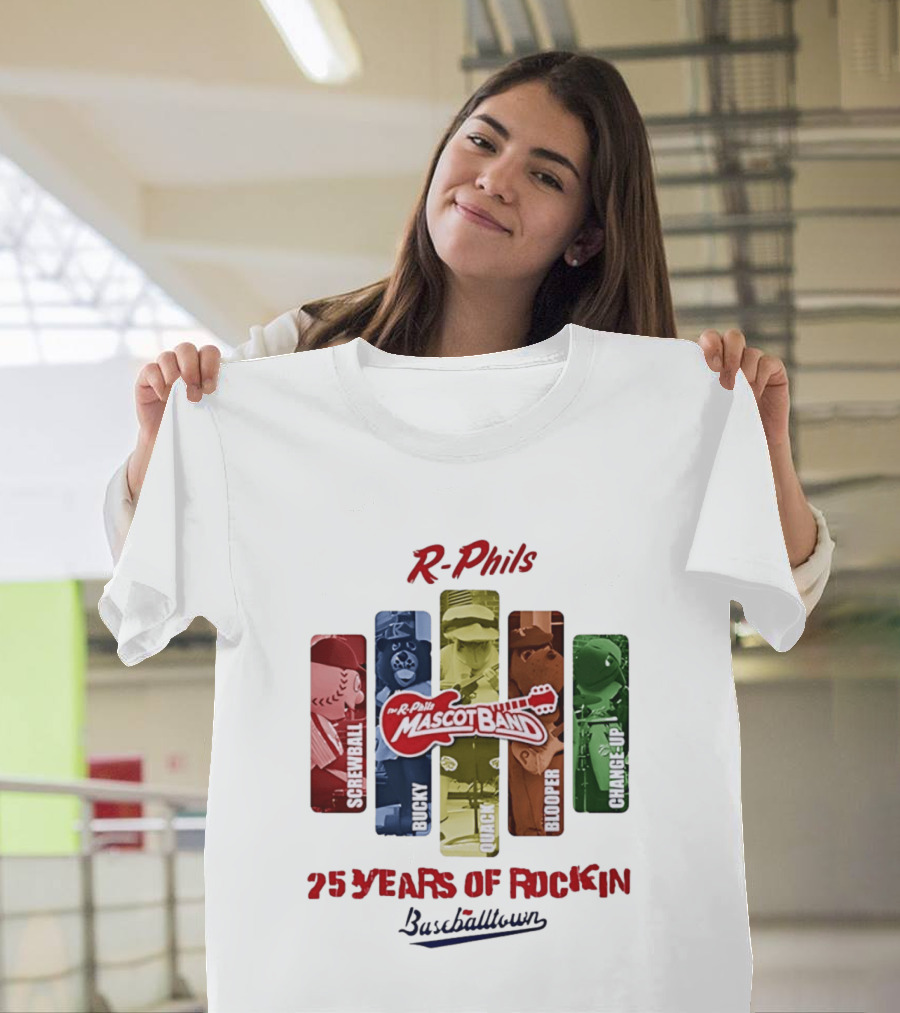 R Phils Mascot Band Screwball Bucky Quack Blooper Change Up 25 Years Of Rockin Baseballtown T-Shirt