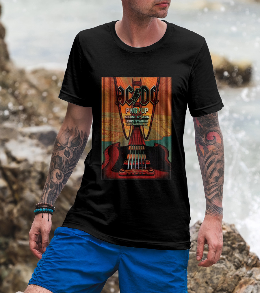 AC DC PWR UP August 5th 2026 Levi's Stadium San Francisco CA Golden Gate Bridge Guitar T-Shirt