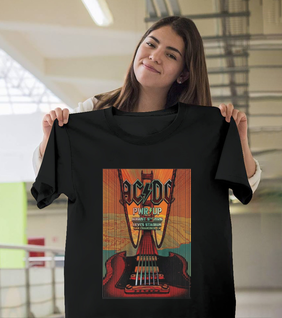 AC DC PWR UP August 5th 2026 Levi's Stadium San Francisco CA Golden Gate Bridge Guitar T-Shirt
