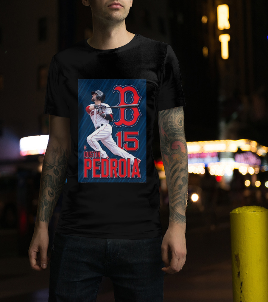 Dustin Pedroia Boston Red Sox 15 MLB Baseball Action T-Shirt