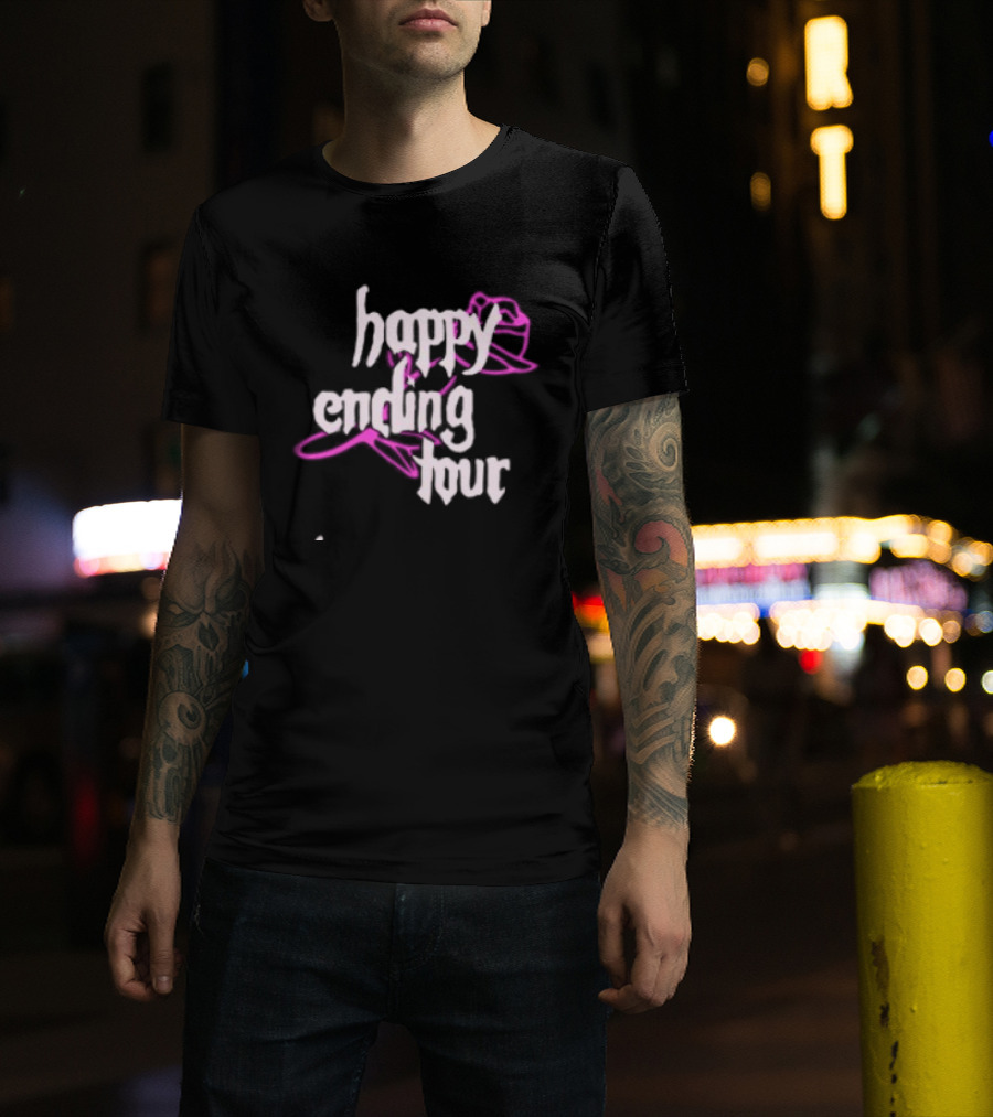 Bailey Rose Spinn Store Happy Ending Tour Trucker Hat Pink And White T-Shirt